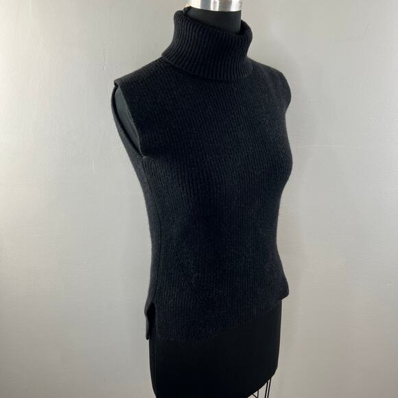EVERLANE Wool Black Sweater Side Slit Turtleneck Short Sleeve Size X-Small XS - Picture 4 of 7